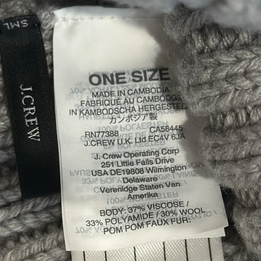 J. Crew Wool Blend Fold Over Beanie with Faux‎ Fur Pom Pom - Gray Knit